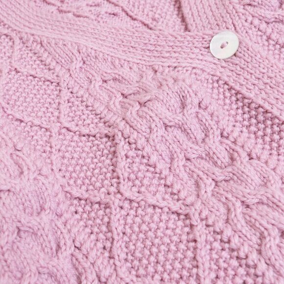 Hand Knitted Cardigan Pink Sweater Chunky Diamond Stitch Oversized M/L - Picture 7 of 10